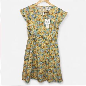 Lili Sidonio Yellow Floral  Sundress with Flutter Cap Sleeves Size S NWT
